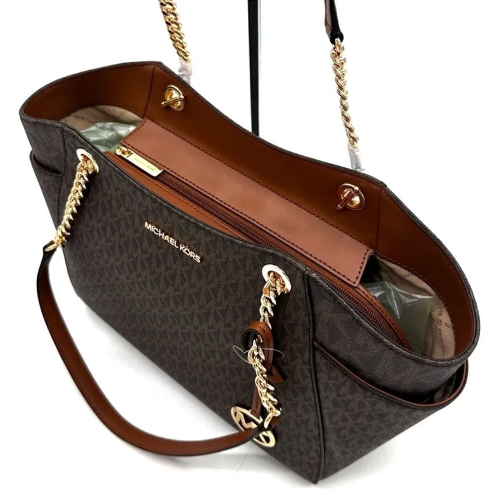 Michael Kors Large Jet Set Travel Chain Shoulder Bag & Double Zip Wallet Brown - Picture 7 of 15